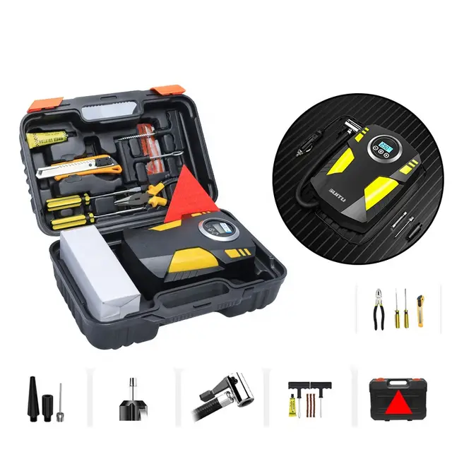 Pompe A Air Avec Boite A Outils Accompagner Des Accessoires De Réparation, Coffret Pompe A Air, Ensemble Boite Pompe A Air